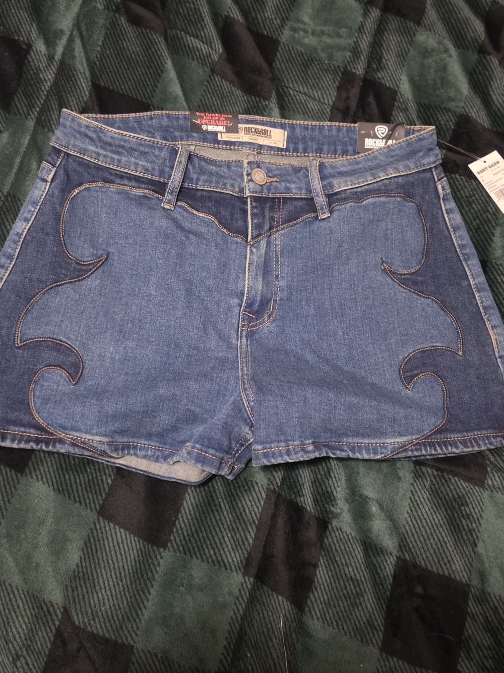 Rock & Roll Denim Women's Blue Embroidered Jean Shorts